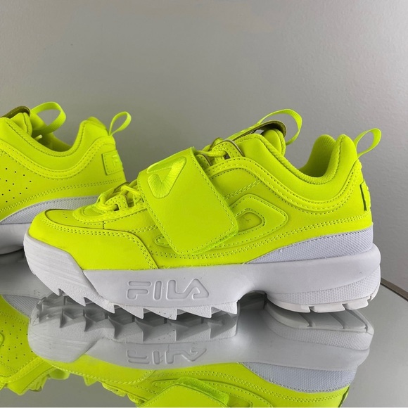 FILA Women’s Neon Safety Yellow Distruptor II Applique Chunky Sneakers - Picture 8 of 11